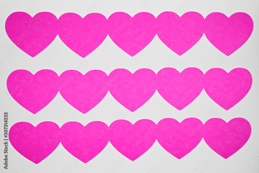 Set of pink fuchsia hearts isolated on white. Happy Valentines Day