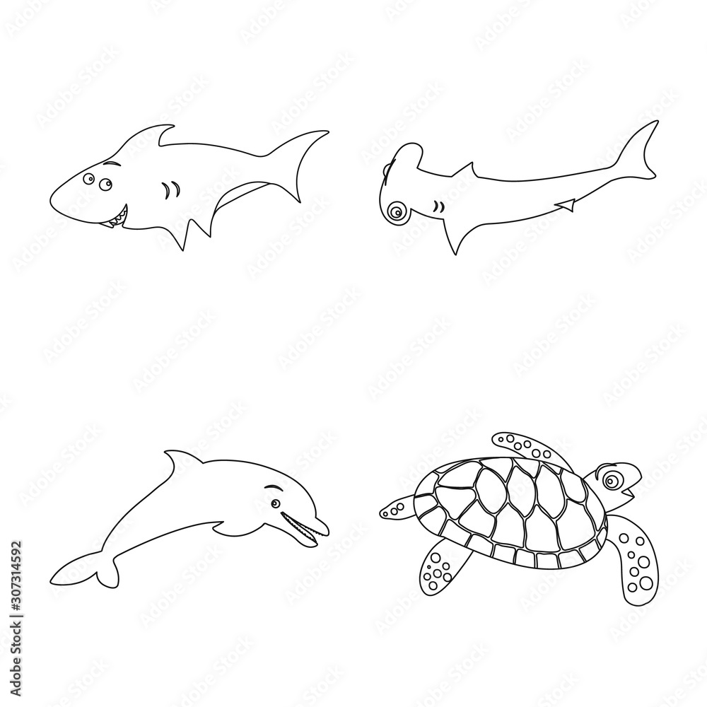 Fototapeta premium Vector design of sea and animal icon. Collection of sea and marine stock symbol for web.