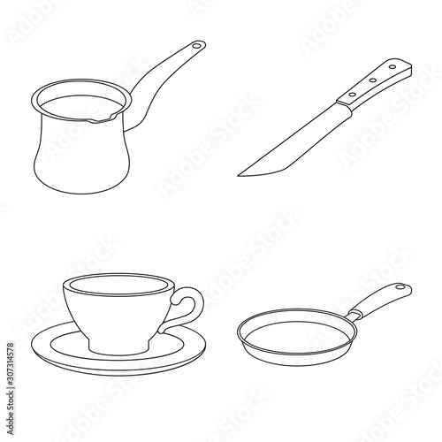 Vector illustration of kitchen and cook symbol. Set of kitchen and appliance vector icon for stock.