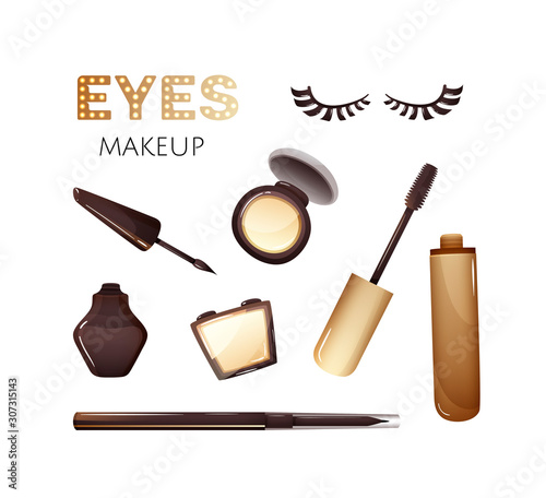 Products for eyes makeup, some types cosmetics