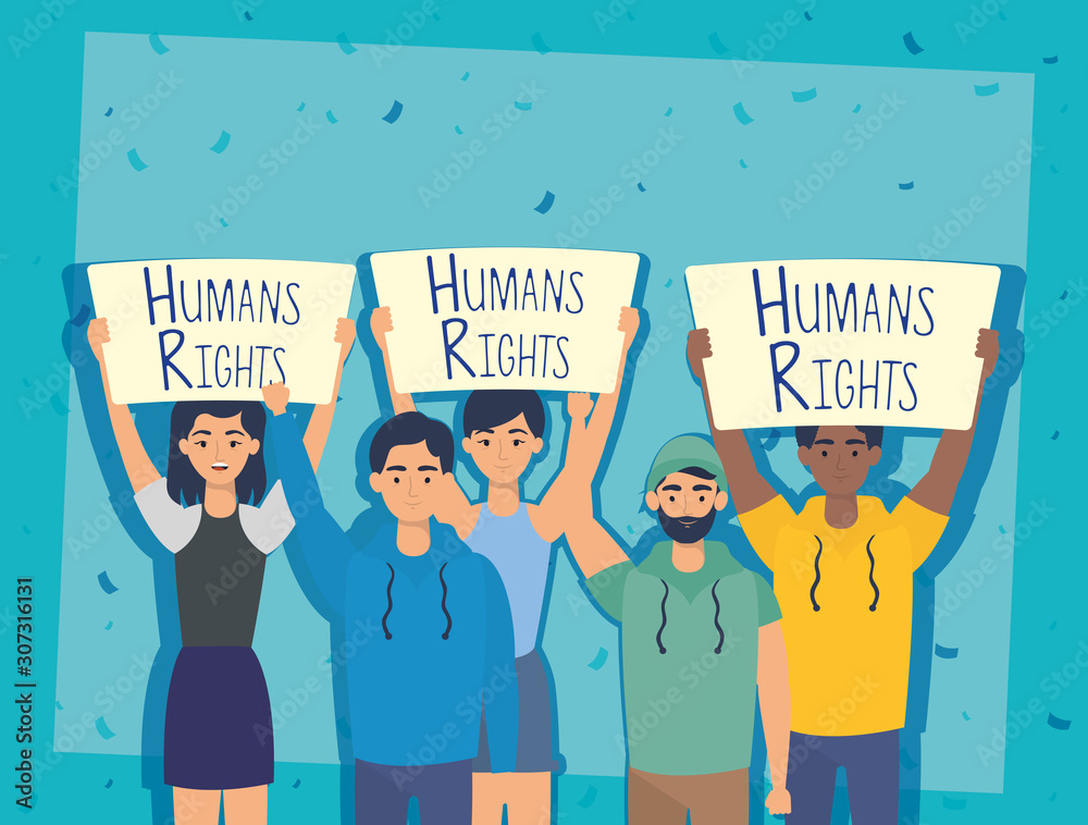 Obraz premium young interracial people with human rights label