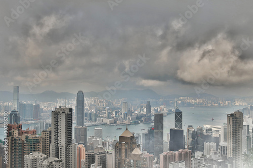 Air pollutiond  in the Hong Kong  clouds  smog and haze over the city