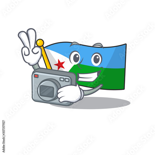 a professional Photographer flag djibouti cartoon character with a camera