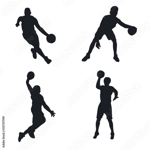 Vector set of Basketball players silhouettes. Vector illustration.
