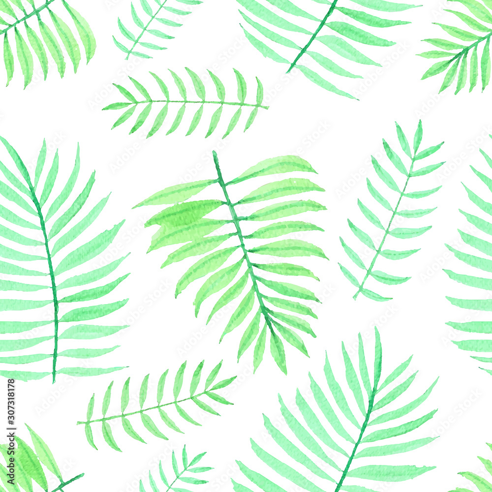 Naklejka premium Leaves watercolor seamless pattern background. Vector illustration.