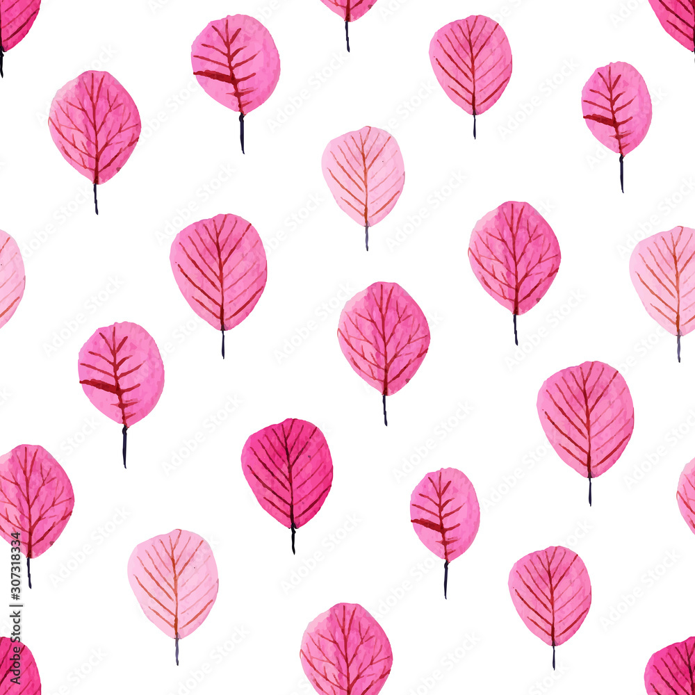 Obraz premium Tree watercolor seamless pattern background. Vector illustration.
