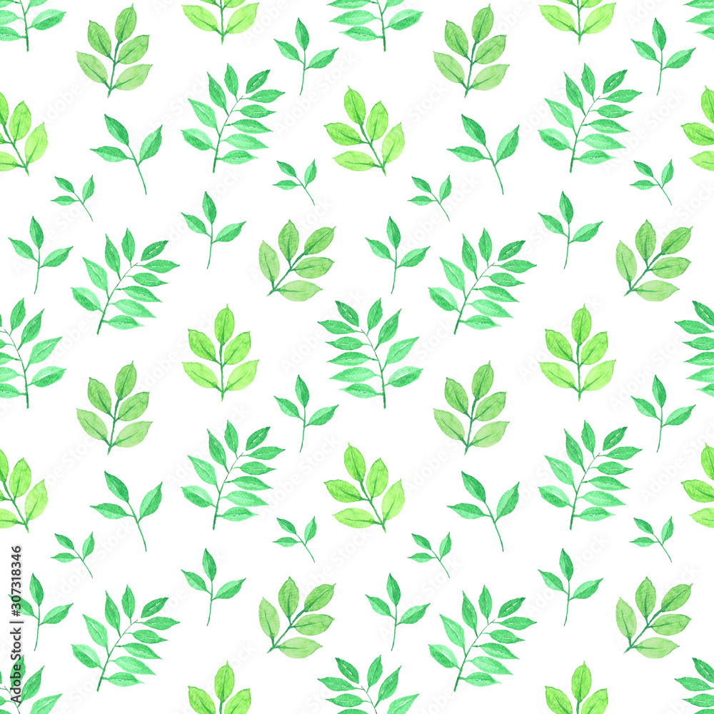 Fototapeta premium Leaves watercolor seamless pattern background. Vector illustration.