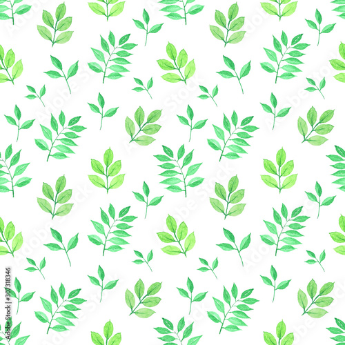 Leaves watercolor seamless pattern background. Vector illustration.