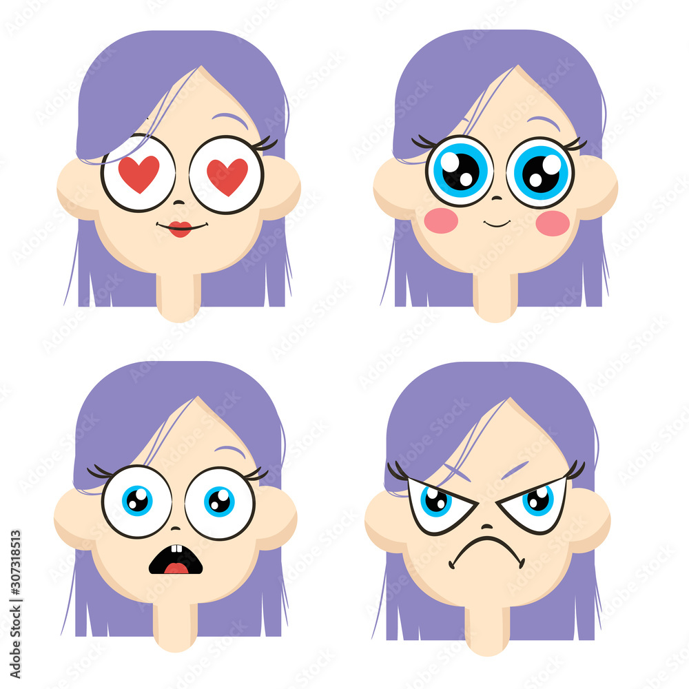Set of different emotions character. emoji with various facial expressions. Vector illustration in cartoon style Set of different emotions character. emoji with various facial expressions. Vector illustration in cartoon style