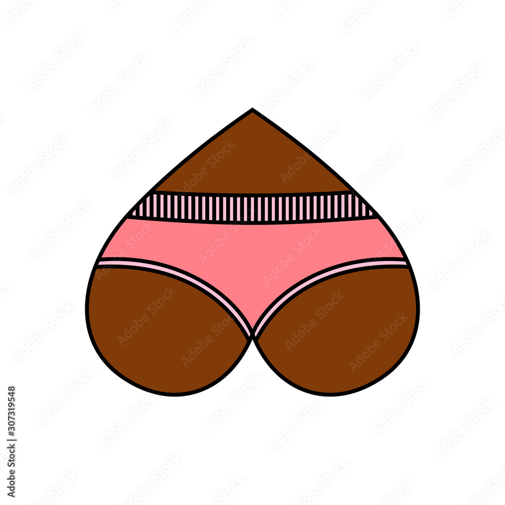 Women's booty in a heart shape with panties on it. Creative illustration  for underwear shop, logo for lingerie store and funny valentines card  print. Colored and isolated on white background. Raster ilustração