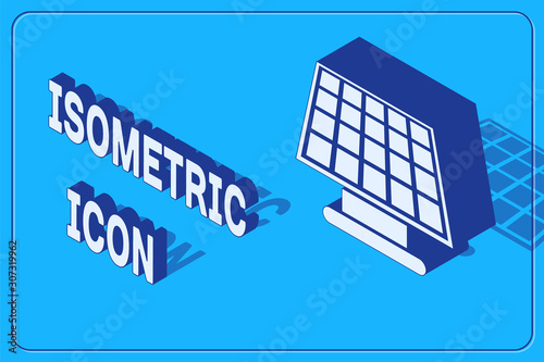 Isometric Solar energy panel icon isolated on blue background. Vector Illustration