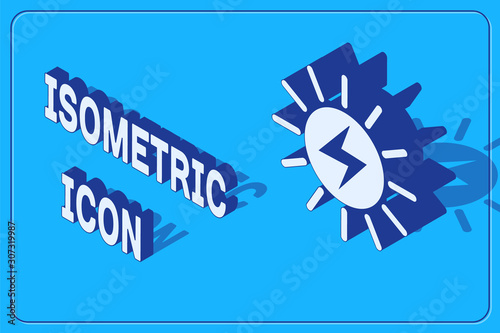 Isometric Solar energy panel icon isolated on blue background. Vector Illustration
