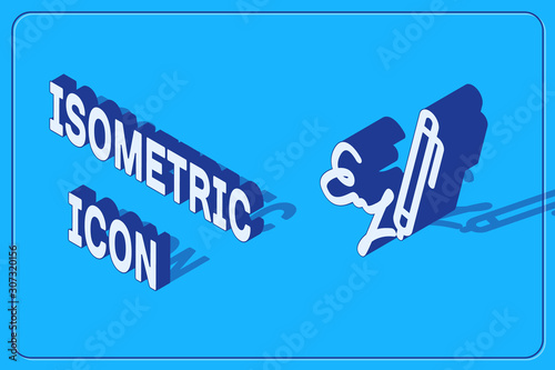 Isometric Signature line icon isolated on blue background. Pen and undersign, underwrite, ratify symbol. Vector Illustration