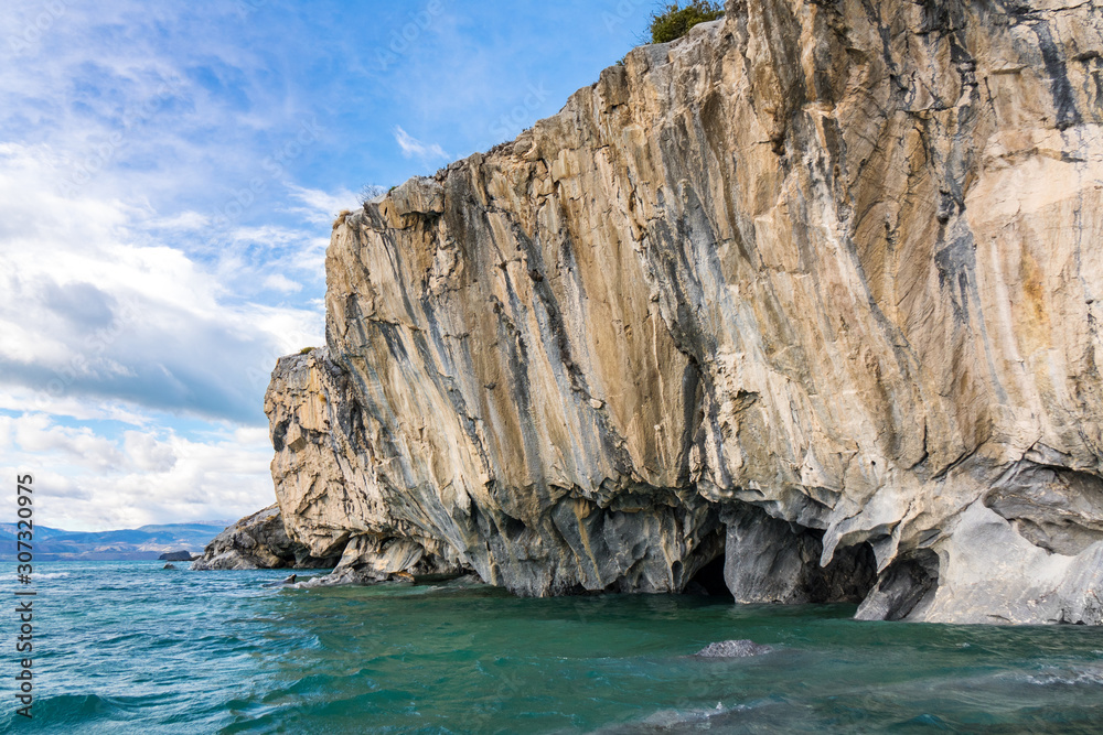Fototapeta premium Marble caves (Capillas del Marmol), General Carrera lake, landscape of Lago Buenos Aires, Patagonia, Chile