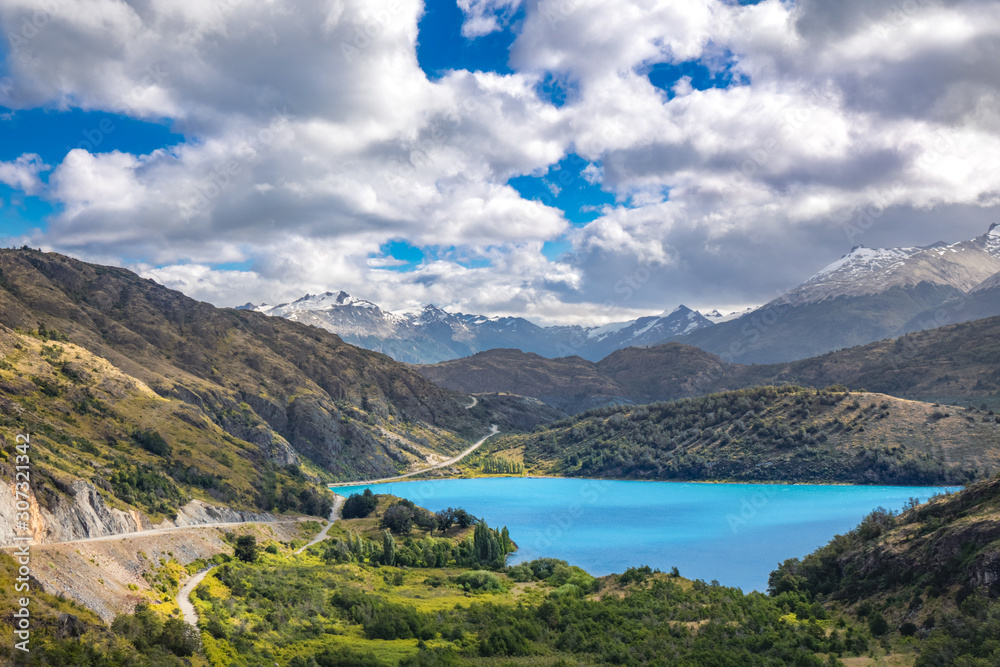 Bertran lake and mountains beautiful landscape, Chile, Patagonia, South America