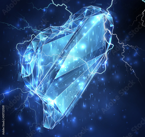 3d vector symbol whist in a stormy blue sky and lightning strikes into it © coffeemill