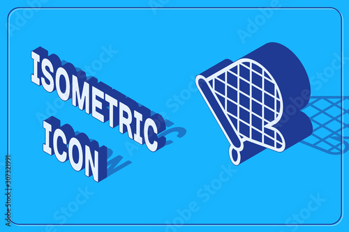 Isometric Oven glove icon isolated on blue background. Kitchen potholder sign. Cooking glove. Vector Illustration