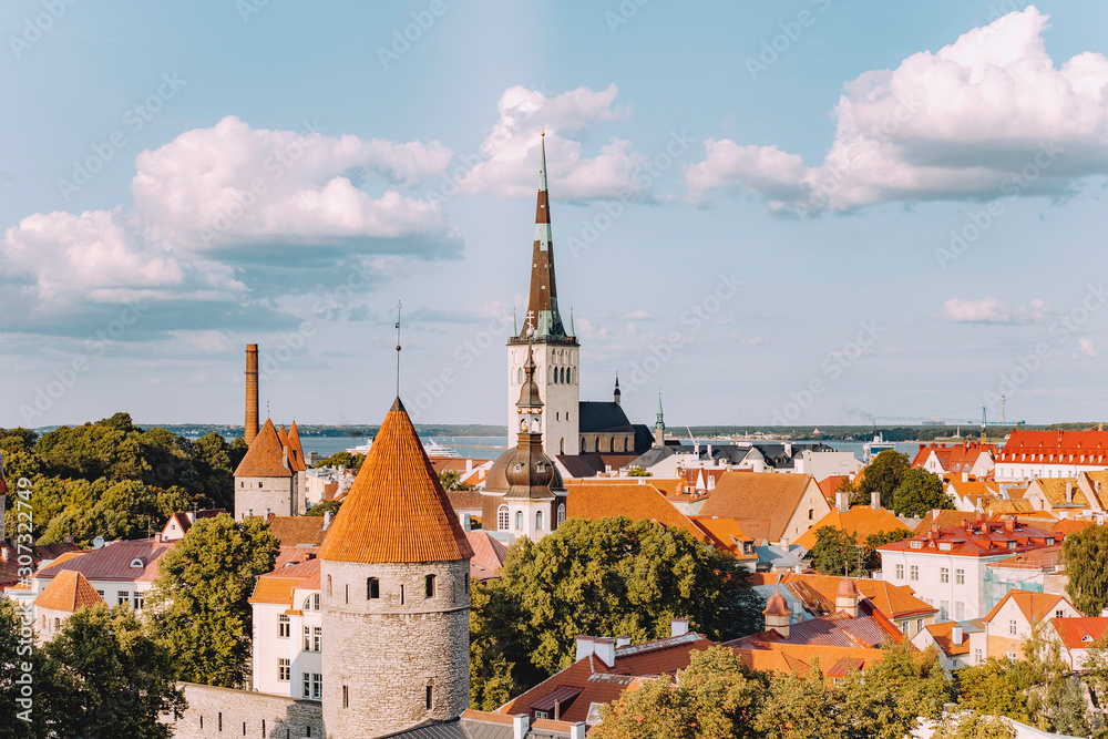 Tallinn , Estonia , historical old town city center, sunny weather.