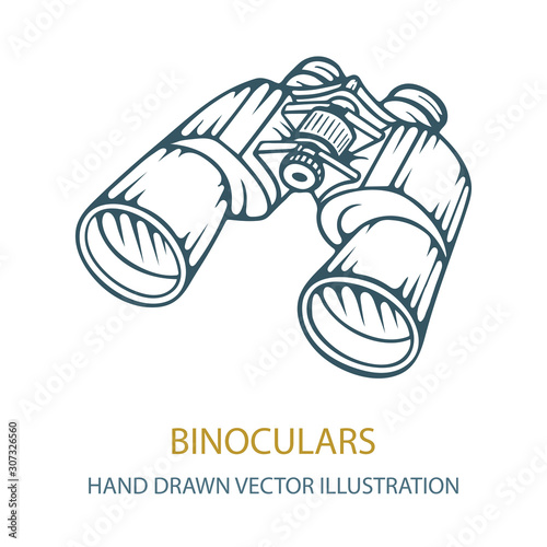 Binocular. Binocular hand drawing vector illustration. Binocular sketch drawing symbol. Part of set. 