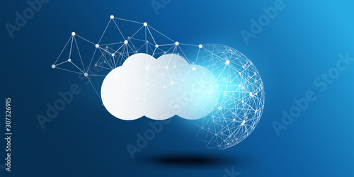 Cloud Computing Design Concept - Digital Connections, Technology Background with Geometric Network Mesh