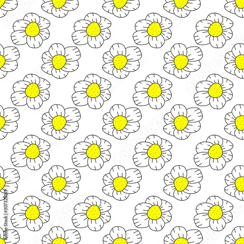 Vector Seamless Doodle Floral Pattern on white background