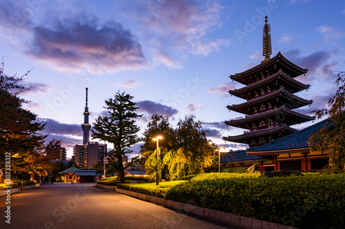 Tokyo - Sensoji-ji, Temple in Asakusa at sunset, Japan