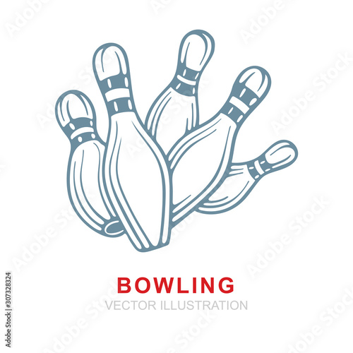 Bowling. Bowling pin realistic hand drawn vector illustrations set. Bowling pin sketch drawing. Part of set. 