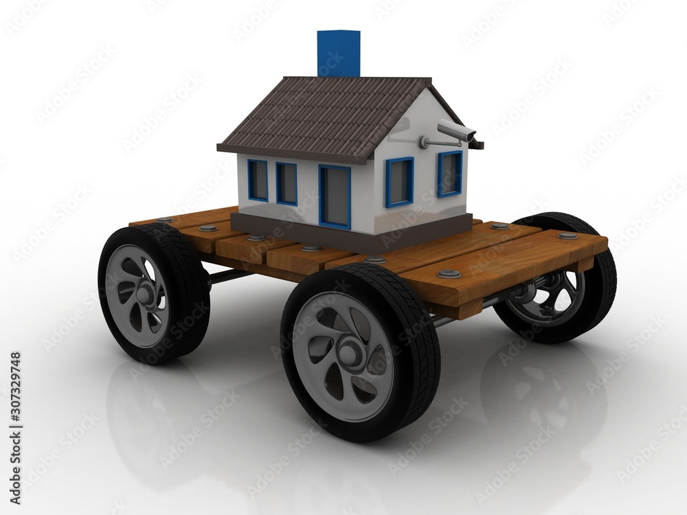 Fototapeta premium 3d rendering Surveillance CCTV Security Camera connected house near family