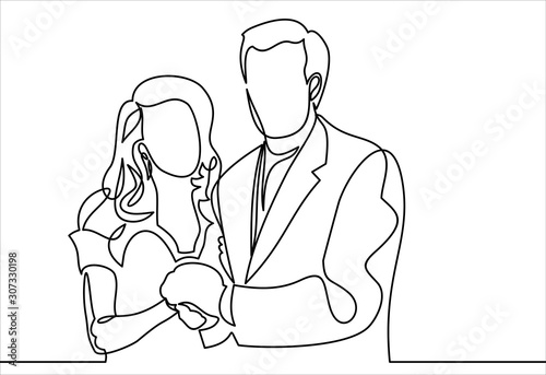 Couple in love. Man and woman embracing each other affectionately-continuous line drawing