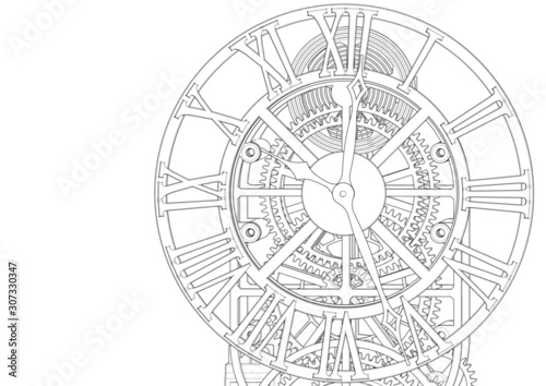 clock mechanism sketch 3d illustration