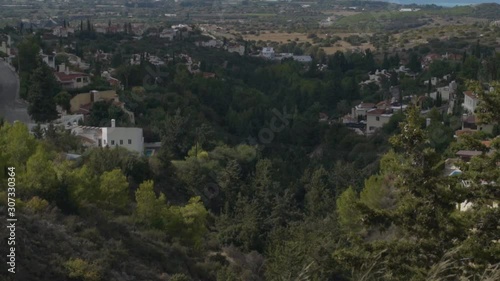 Aerial view of the village and sea. 
