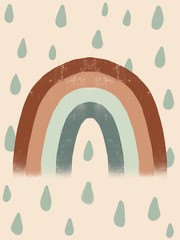 Papier peint photo Chambre de bébé Arc-en-ciel et gouttes de pluie dessin enfant  © YuliiaHoncharuk