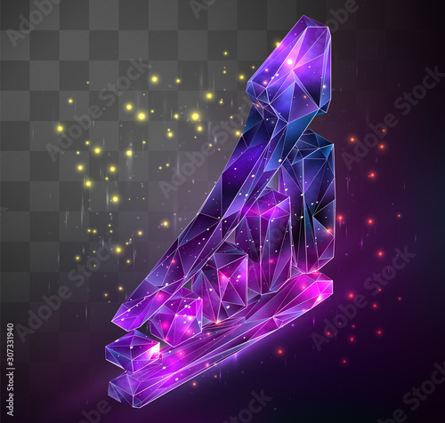 3d vector symbol on mosaic background, space locked in crystal object