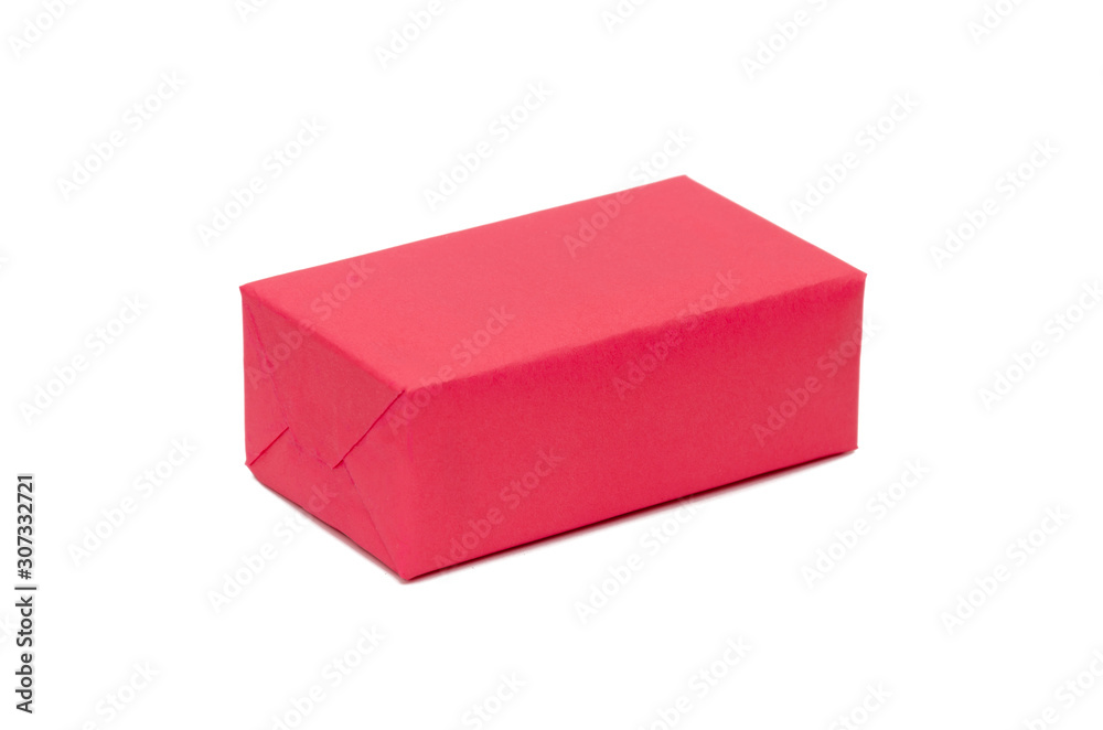 Pink gift box on a white background. Mockup. Hilidays and gift concept. Copy space Pink gift box on a white background. Mockup. Hilidays and gift concept. Copy space