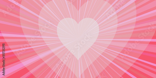 Wallpaper of their transparent red hearts on a background of red and pink rays. Abstract painting. Vector illustration