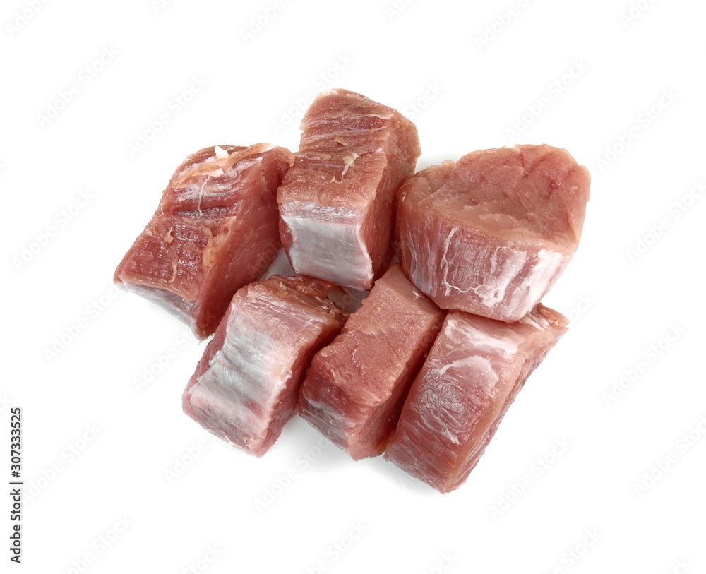 Fresh raw beef meat slices isolated over white background Fresh raw beef meat slices isolated over white background