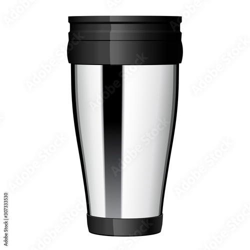 Shiny Metal travel thermo cup vector. eps 10