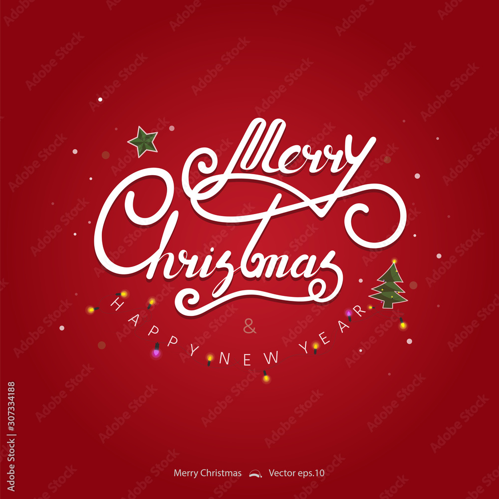 Merry Christmas and Happy New Year text on red background