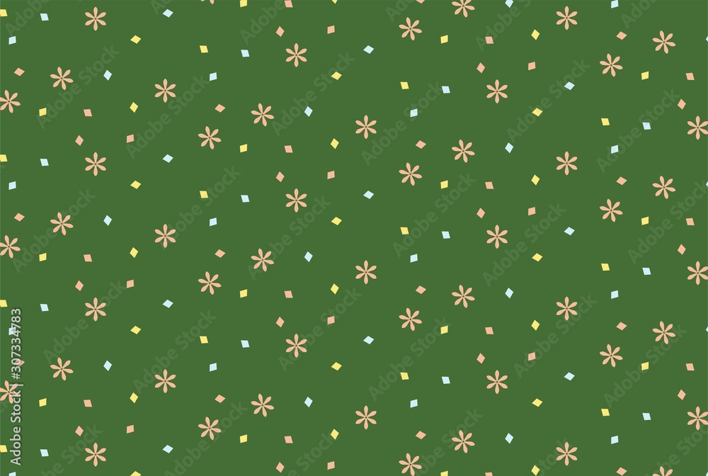 緑色の背景と薄ピンク色の小花柄パターン Stock Vector Adobe Stock