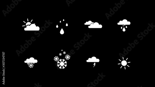 Weather Icons Animation Set, Sunny, Rainy, Cloudy Interface Symbols. Overlay Video. 