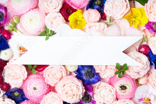 Flowers flat lay composition
