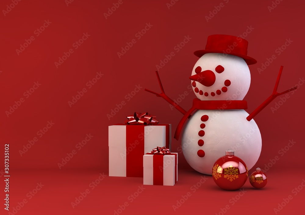 3D Illustration Christmas Tree with Snowman and gift present isolated on pastel background 3D Illustration Christmas Tree with Snowman and gift present isolated on pastel background