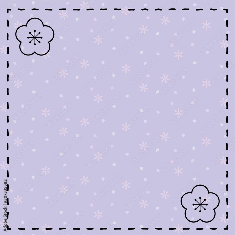薄紫の背景とシンプルな梅の花の線画フレーム Stock Vector Adobe Stock