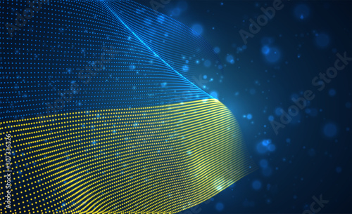 Vector bright glowing country flag of abstract dots. Ukraine