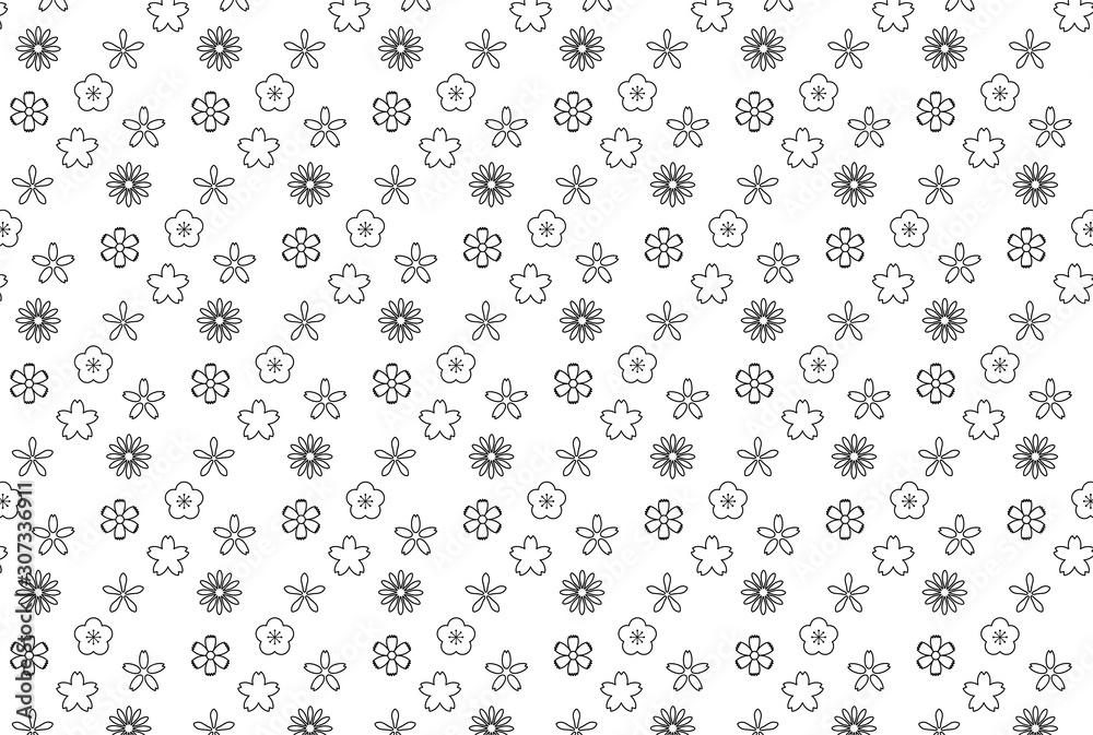 白黒線画のシンプルな花のシームレスパターン Stock Vector Adobe Stock 白黒線画のシンプルな花のシームレスパターン Stock Vector Adobe Stock