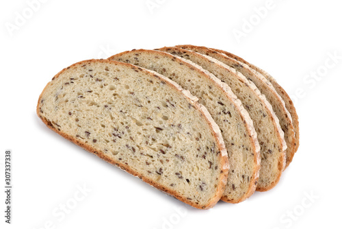 rustic bread with flax seeds in cutting isolate on white