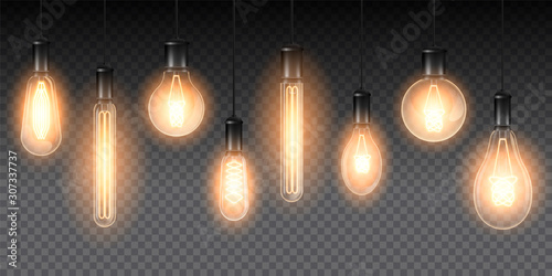 Set of realistic luminous lamps