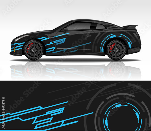 Car wrap decal design vector, for advertising or custom livery WRC style, race rally car vehicle sticker and tinting custom. photo