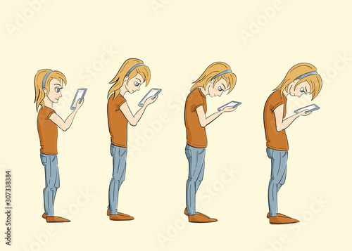 girl  growing up looking at a screen and growing a bad postu