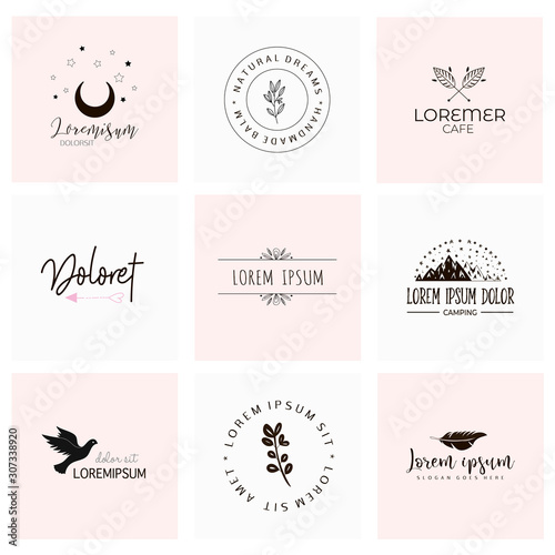 Logo templates collection in vector. Handdrawn logotypes for a small business. Premade logos